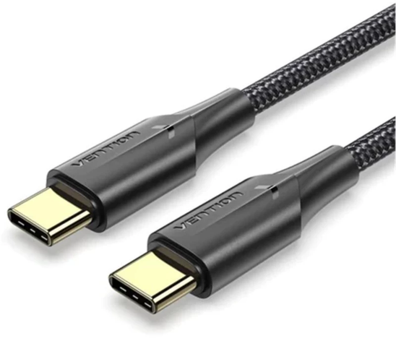 Vention Nylon Braided Type-c to Type-c 3a Cable 1m Black led Type (Taubf) (Ventaubf)