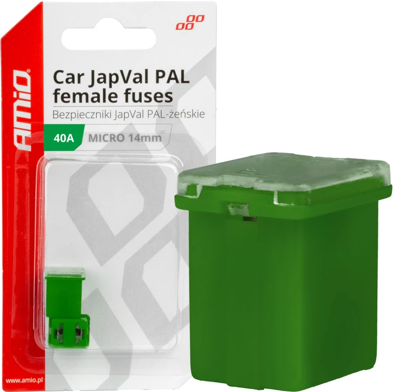 ΑΣΦΑΛΕΙΕΣ JapVal PAL ΜICRO 14mm ΘΗΛΥΚΕΣ 40A ΣΕ ΠΡΑΣΙΝΟ ΧΡΩΜΑ AMIO - 2 Τεμ.