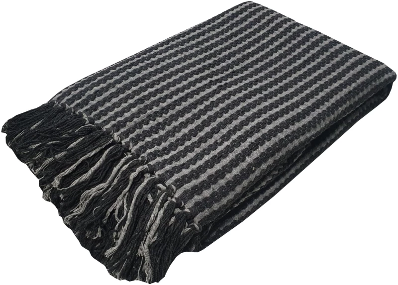 Ριχτάρι Υφαντό ΚΟΜΒΟΣ Βαμβακερό Ινδίας 2Θ Black - Light Grey 180x250 ΚΟΜΒΟΣ
