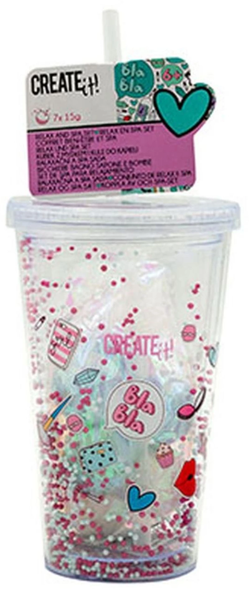 Σετ Ποτήρι με Καλαμάκι, Σαπούνι και Bath Bombs Blueberry (Light Blue) Create It!