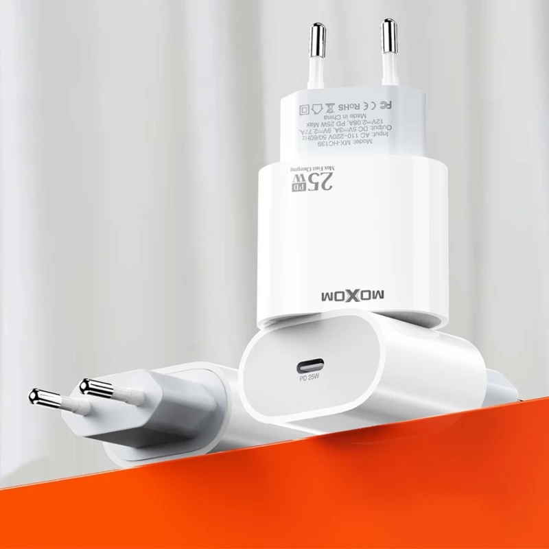 MOXOM Φορτιστής με Θύρα USB-C και Καλώδιο USB-C - Lightning 25W Λευκός