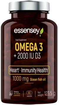 ESSENSEY Omega 3 + Vitamin D3 2000 IU [90 Softgels]