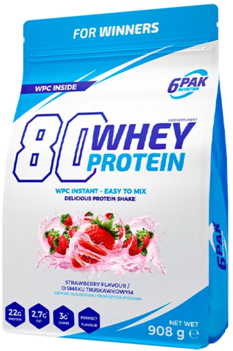 6PAK Nutrition 80 Whey Protein | WPC Instant [908 Γραμμάρια] Φράουλα