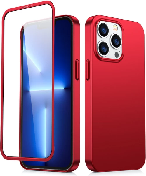 Joyroom 360 Full Case front and back cover for iPhone 13 Pro Max + tempered glass screen protector red (JR-BP928 red)