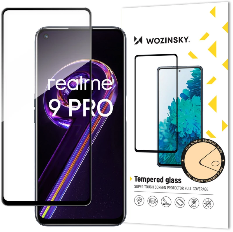 Wozinsky Tempered Glass Full Glue Super Tough Screen Protector Full Coveraged with Frame Case Friendly for Realme 9 Pro black