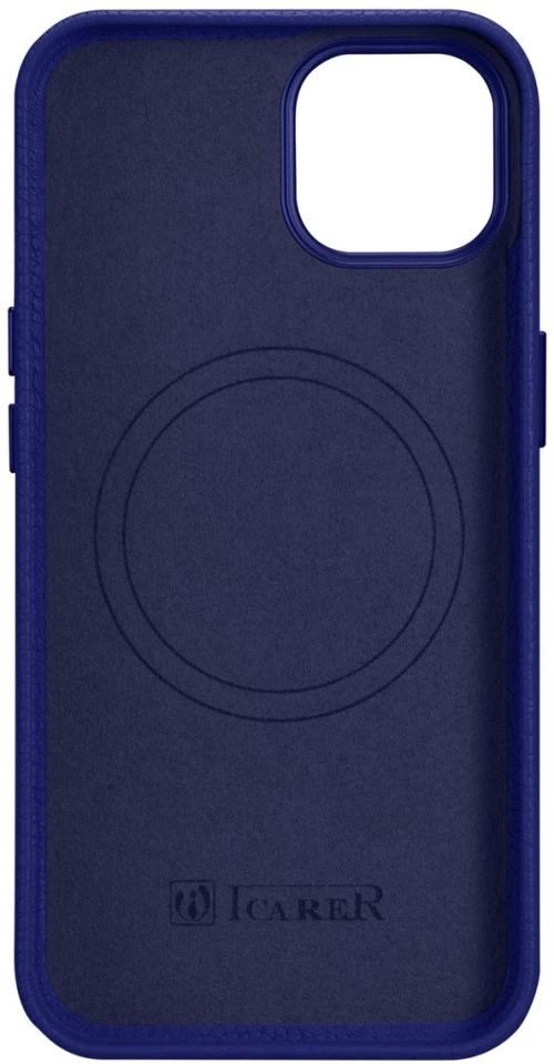 iCarer Litchi Premium Leather Case iPhone 14 Plus Magnetic Leather Case with MagSafe Dark Blue (WMI14220711-DB)