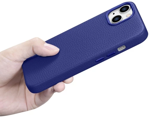 iCarer Litchi Premium Leather Case iPhone 14 Plus Magnetic Leather Case with MagSafe Dark Blue (WMI14220711-DB)