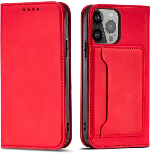 Magnet Card Case case for iPhone 14 Pro flip cover wallet stand red