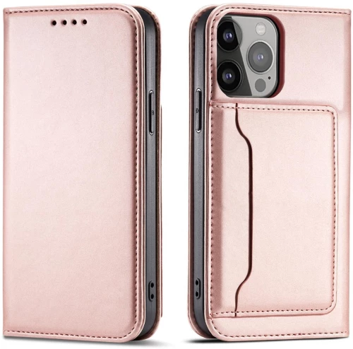 Magnet Card Case case for iPhone 14 Pro Max flip cover wallet stand pink
