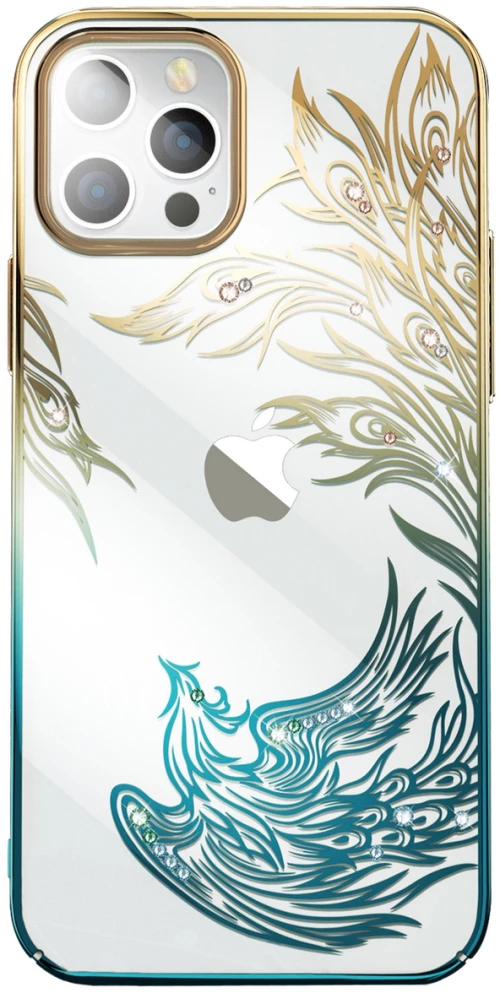 Luxury iPhone 14 Plus Case with Kingxbar Phoenix Crystals - Gold and Blue