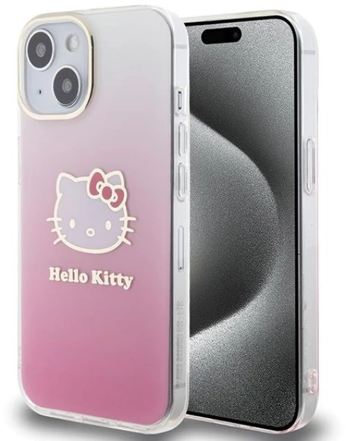 Hello Kitty IML Gradient Electrop Kitty Head case for iPhone 15 - pink