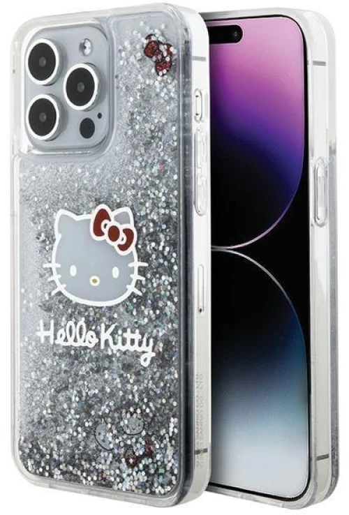 Hello Kitty Liquid Glitter Charms Kitty Head case for iPhone 15 Pro Max - silver