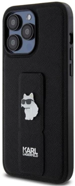 Karl Lagerfeld Gripstand Saffiano Choupette Pins Case for iPhone 13 Pro / 13 - Black