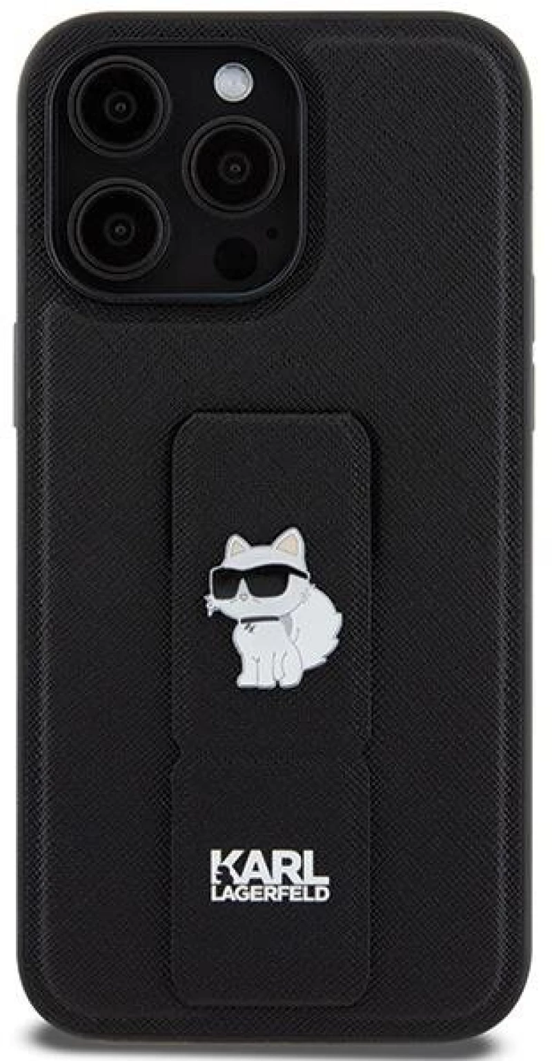 Karl Lagerfeld Gripstand Saffiano Choupette Pins Case for iPhone 13 Pro / 13 - Black