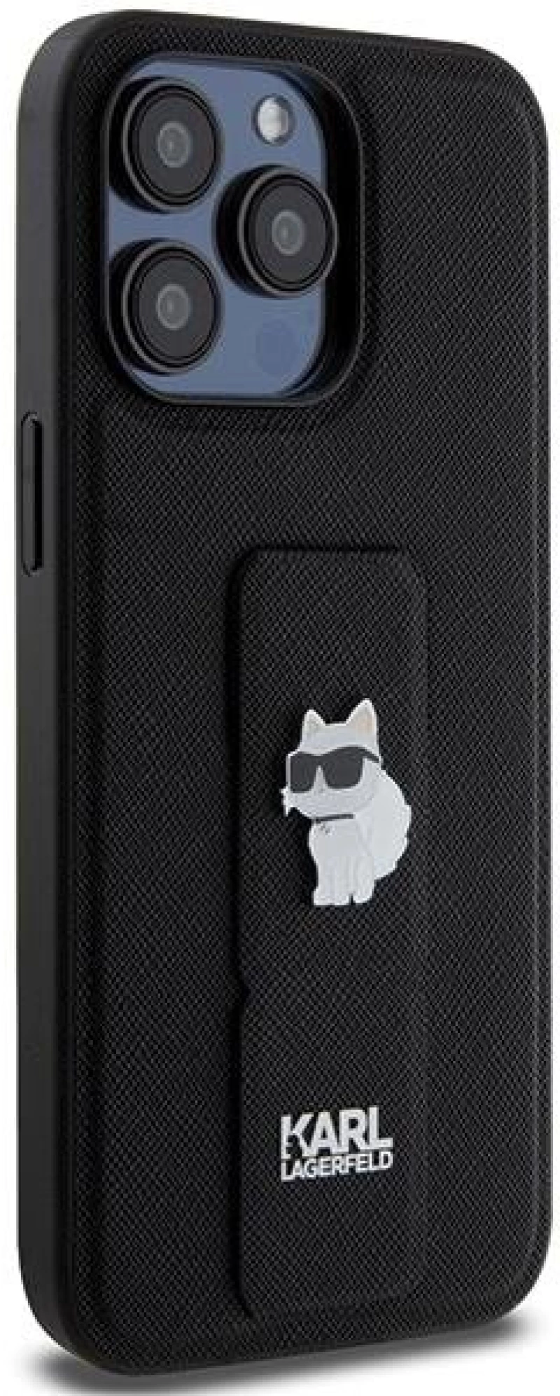 Karl Lagerfeld Gripstand Saffiano Choupette Pins Case for iPhone 13 Pro / 13 - Black