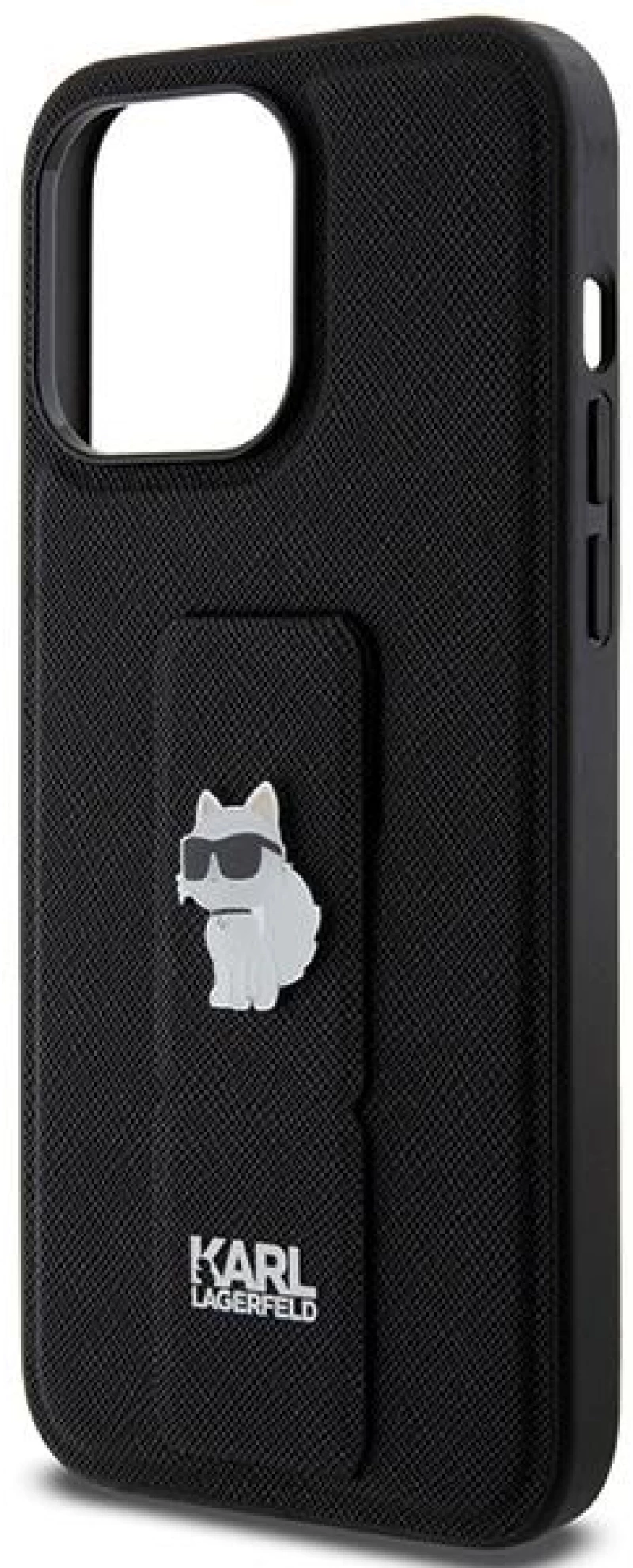 Karl Lagerfeld Gripstand Saffiano Choupette Pins Case for iPhone 13 Pro / 13 - Black