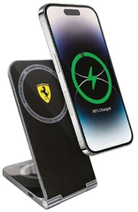 Ferrari Printed Logo MagSafe foldable 2in1 15W inductive charger - black