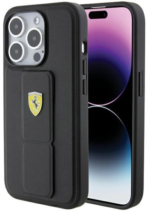 Ferrari Grip Stand Metal Logo case for iPhone 15 Pro - black