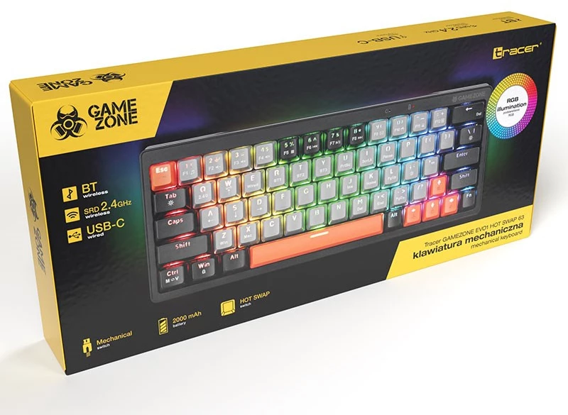 Mechanical keyboard Tracer GAMEZONE EVO1 HOT SWAP 63 (Grey) TRAKLA47297