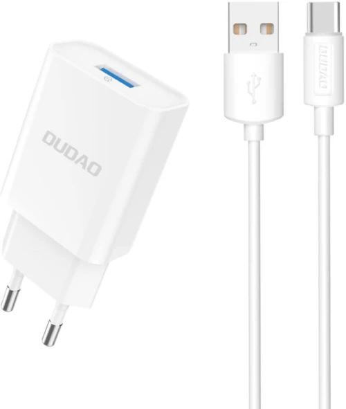 Dudao A4EU USB-A 2.1A wall charger - white + USB-A - USB-C cable