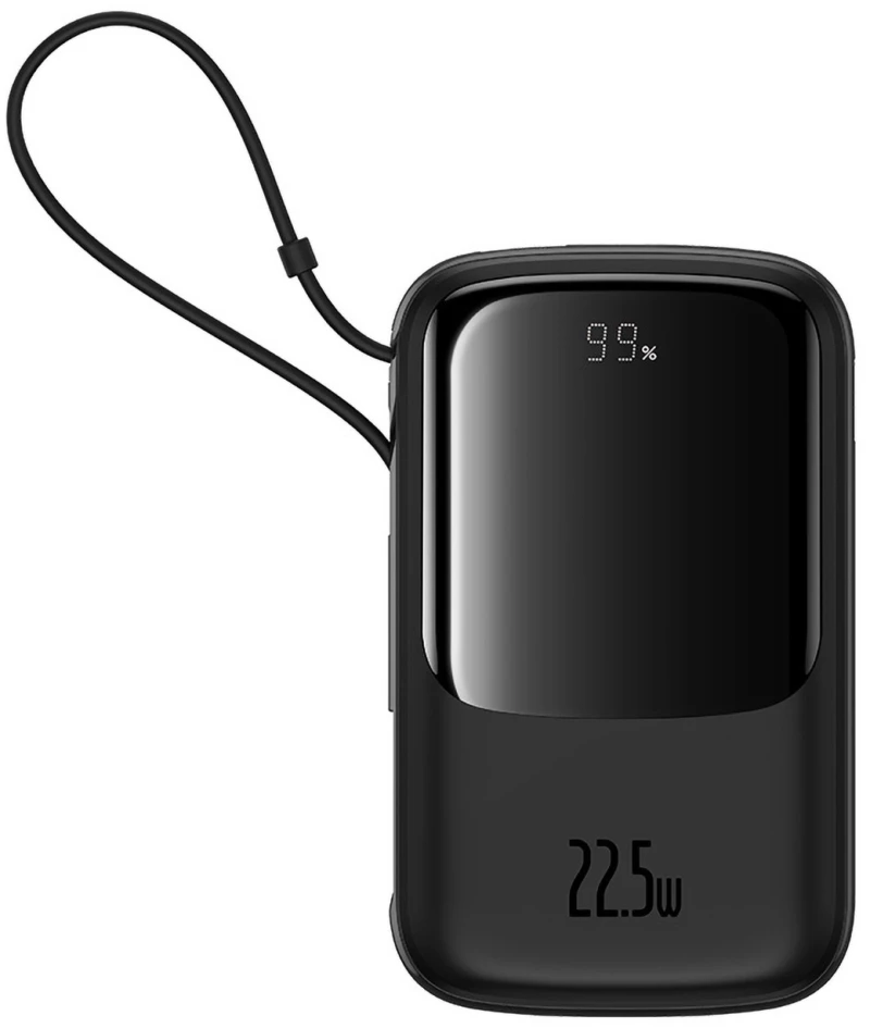 Baseus Qpow Pro+ 10000mAh 22.5W powerbank with built-in USB-C cable and display - black