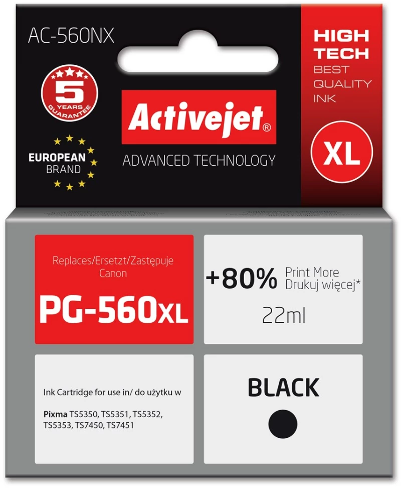 Activejet AC-560NX Printer Ink for Brother, Replacement Canon PG-560XL; Supreme; 22 ml; black