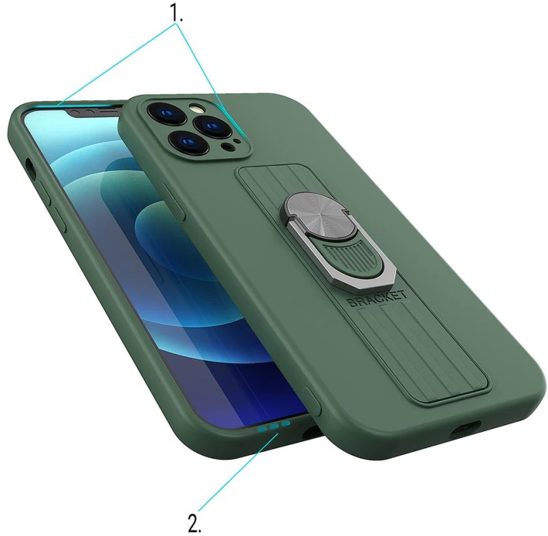 Ring Case silicone case with finger grip and stand for Samsung Galaxy S21 Ultra 5G dark blue
