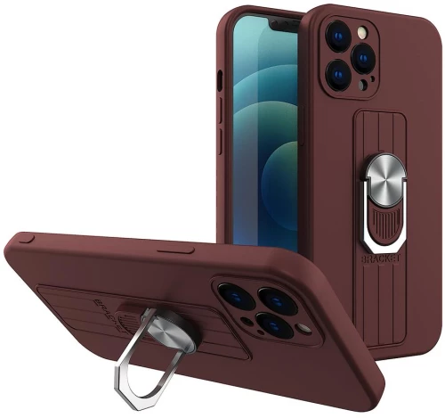 Ring Case silicone case with finger grip and stand for Xiaomi Redmi Note 10 / Redmi Note 10S brown
