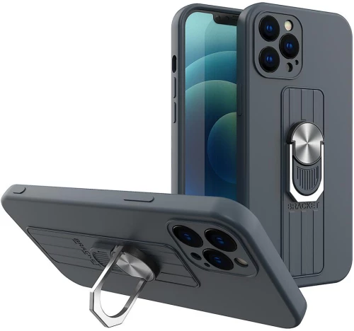 Ring Case silicone case with finger grip and stand for Samsung Galaxy A72 4G dark blue