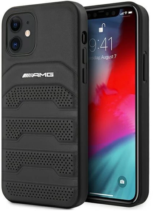 AMG AMHCP12SGSEBK iPhone 12 mini 5,4" black hardcase Leather Debossed Lines