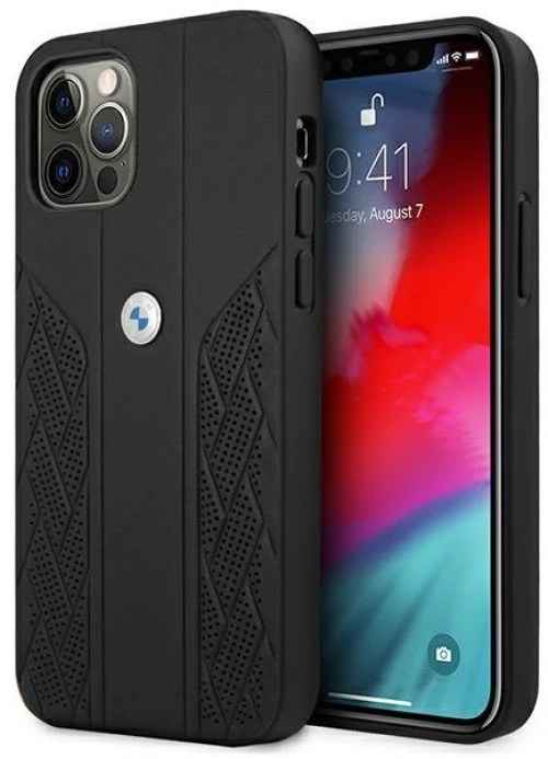 Case BMW BMHCP12LRSPPK iPhone 12 Pro Max 6.7 black / black hardcase Leather Curve Perforate
