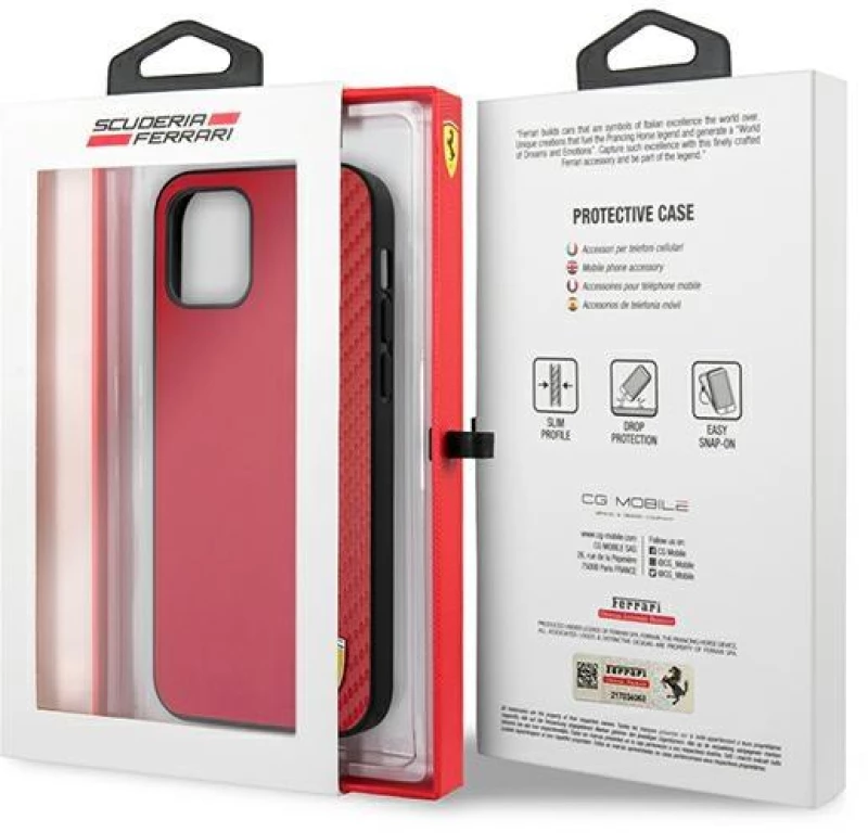 Ferrari FESAXHCP12LRE iPhone 12 Pro Max 6,7" red hardcase On Track Carbon Stripe