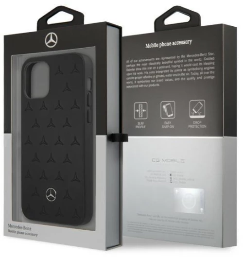 Mercedes MEHCP12LPSQBK iPhone 12 Pro Max 6,7" black hardcase Leather Stars Pattern