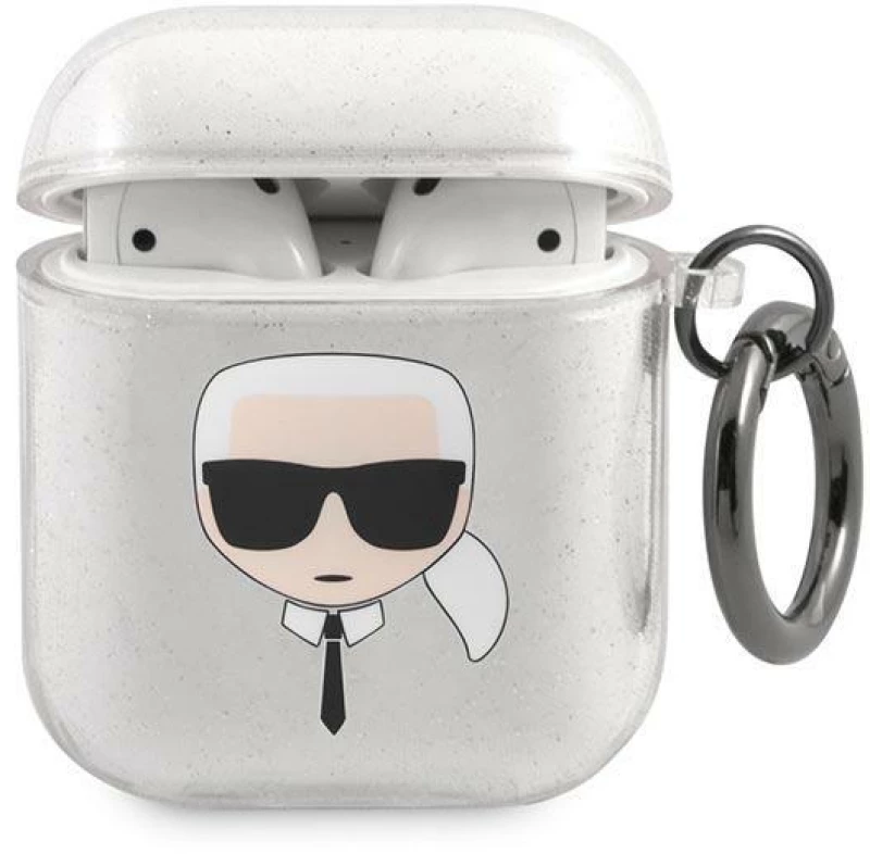 Karl Lagerfeld KLA2UKHGS AirPods cover silver / silver Glitter Karl`s Head
