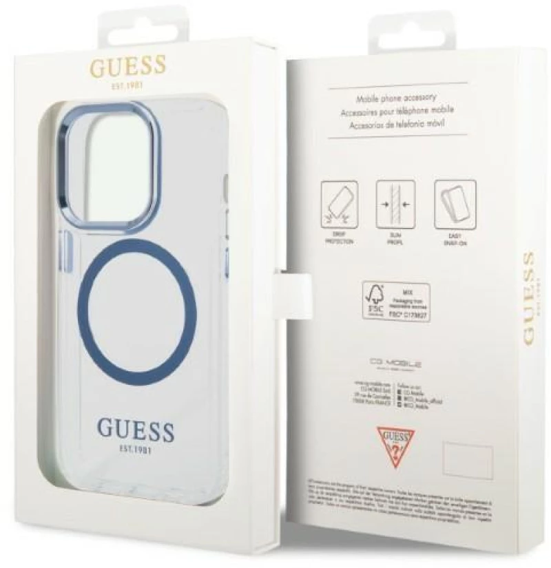 Guess GUHMP14XHTRMB iPhone 14 Pro Max 6.7" blue/blue hard case Metal Outline Magsafe