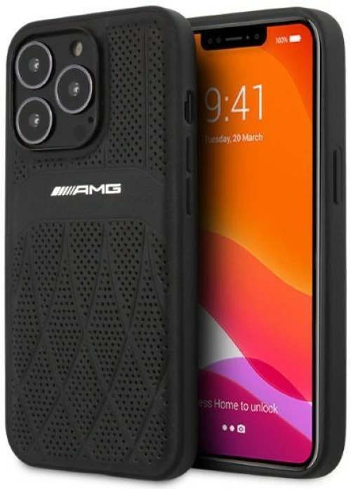 AMG AMHCP13LOSDBK iPhone 13 Pro / 13 6.1" black/black hardcase Leather Curved Lines