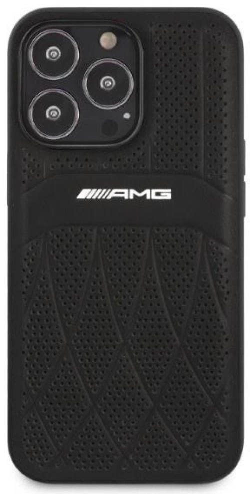 AMG AMHCP13LOSDBK iPhone 13 Pro / 13 6.1" black/black hardcase Leather Curved Lines