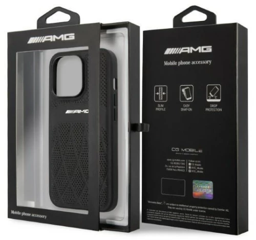 AMG AMHCP13LOSDBK iPhone 13 Pro / 13 6.1" black/black hardcase Leather Curved Lines