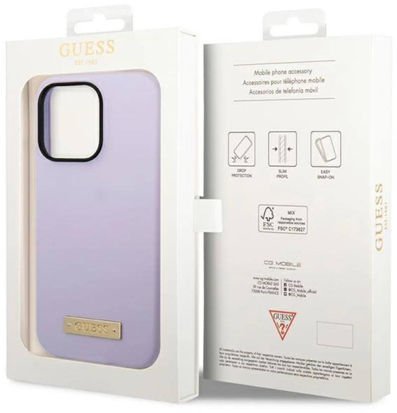 Guess GUHMP14LSBPLU iPhone 14 Pro 6.1" purple/purple hard case Silicone Logo Plate MagSafe