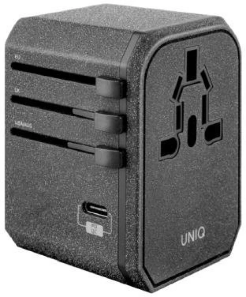 Uniq Load. network. Voyage World Adapter 33W + 2xUSB + PD 18W + QC 3.0 grey/charcoal gray (LITHOS Collective)