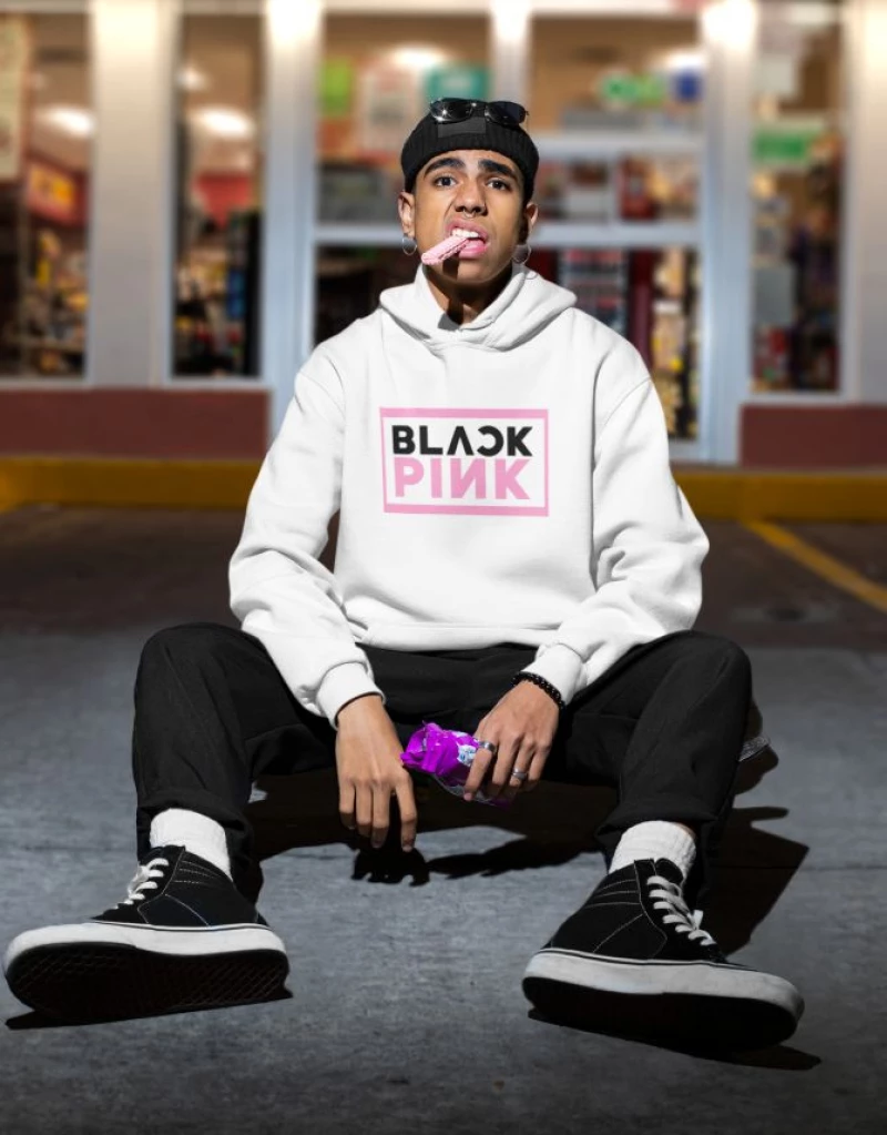Black Pink 2-Color Logo Φούτερ Με Κουκούλα - BLACK