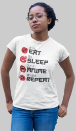 Eat Sleep Anime Repeat w T-Shirt - WHITE