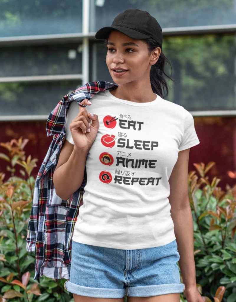 Eat Sleep Anime Repeat w T-Shirt - WHITE
