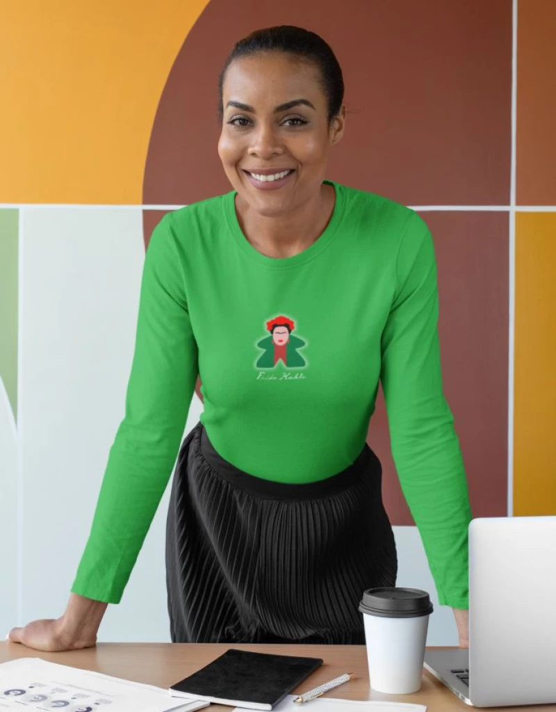 Frida Kahlo Meeple μακρυμάνικο w T-shirt - BLACK