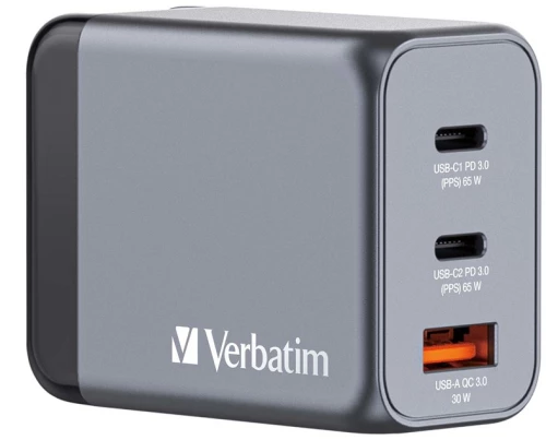 Φορτιστής Verbatim Gnc-65 Gan 65w 2 X Usb-c® Pd 65w / 1 X Usb-a Qc 3.0 (eu/uk/us)