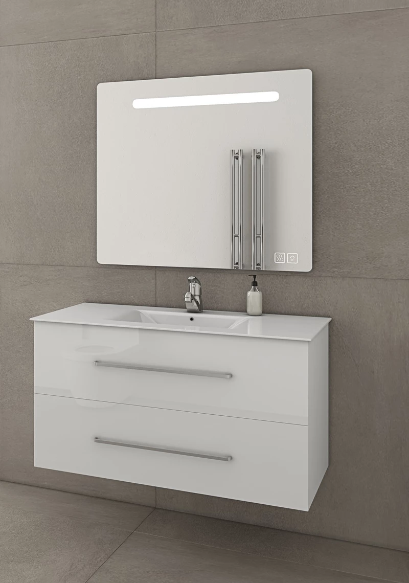 Έπιπλο Μπάνιου Drop Torino 90 White-2 Βάση Επίπλου, Νιπτήρας & Καθρέπτης