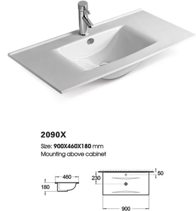 Έπιπλο Μπάνιου Drop Torino 90 White-2 Βάση Επίπλου, Νιπτήρας & Καθρέπτης