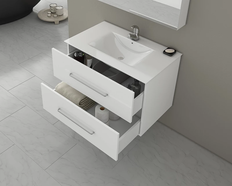 Έπιπλο Μπάνιου Drop Torino 90 White-2 Βάση Επίπλου, Νιπτήρας & Καθρέπτης