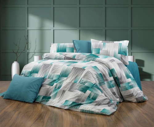 Σεντόνια Εμπριμέ Σετ 3 τεμ Ευφημία 475 160X240 Petrol 70/30 Cott/Pol - -