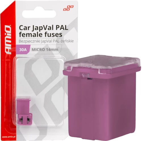 AMIO ΑΣΦΑΛΕΙΕΣ JapVal PAL ΜICRO 14mm ΘΗΛΥΚΕΣ 30A ΣΕ ΜΩΒ ΧΡΩΜΑ AMIO - 2 Τεμ. 03453/AM
